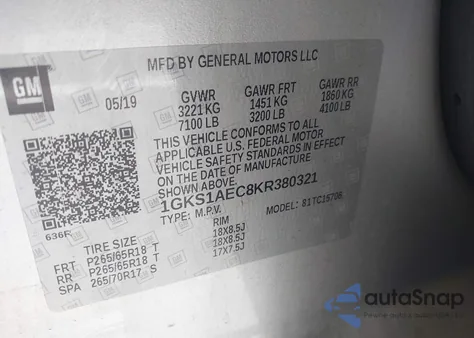 2019 GMC Yukon Sle from USA, damaged, VIN 1GKS1AEC8KR380321